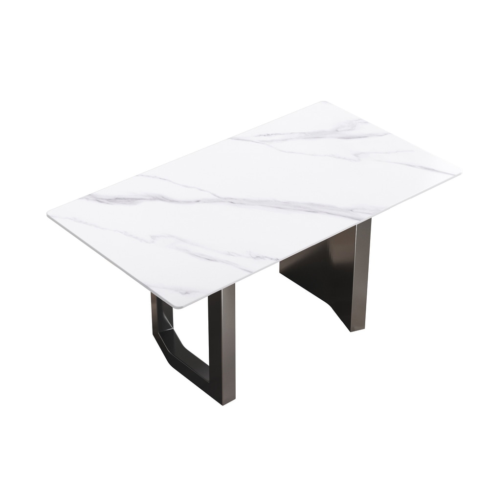 63 Inch Artificial Stone Rectangle Metal Leg Dining Table for 6