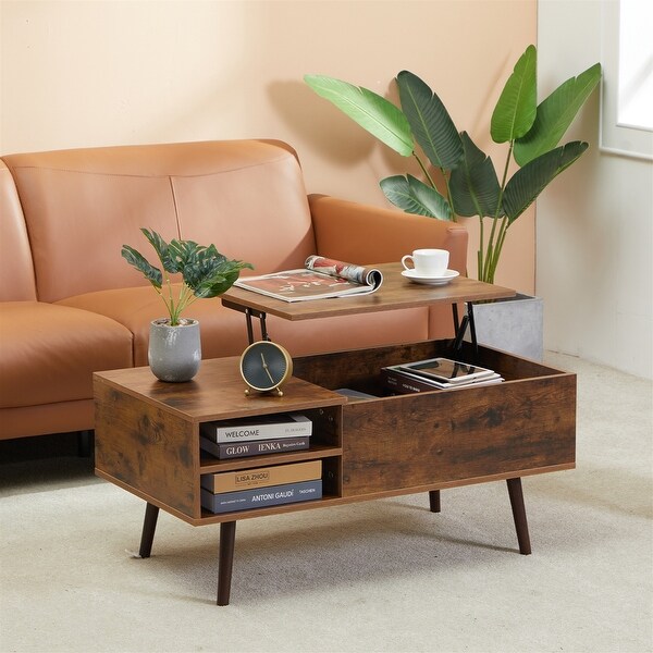 Lift-top Coffee Table with Storage Shelf and Hidden Compartment