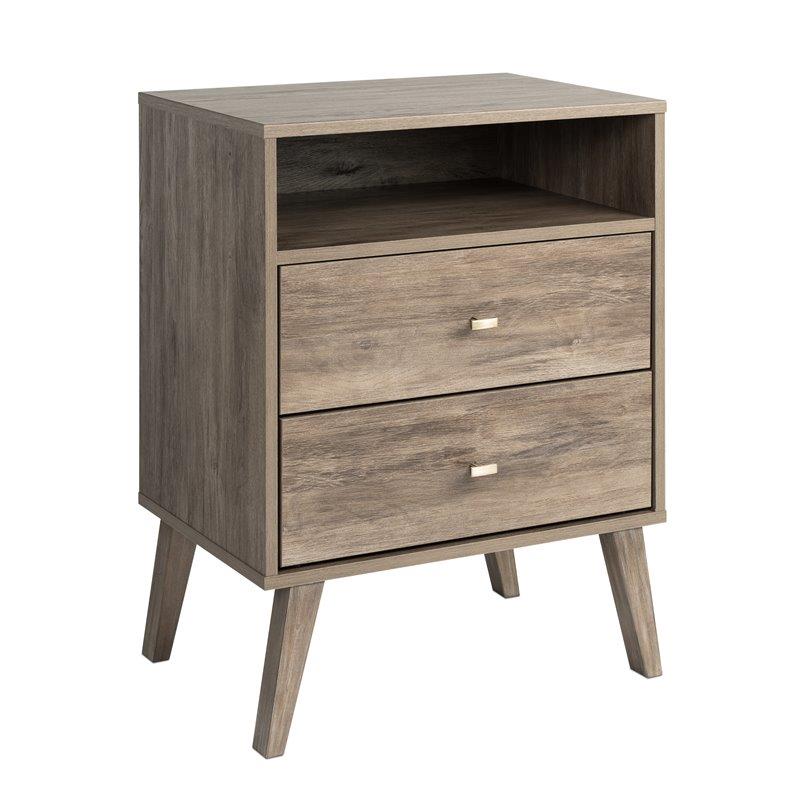 Home Square Mid Century Modern 2 Drawer Tall Nightstand Set in Gray (Set of 2)