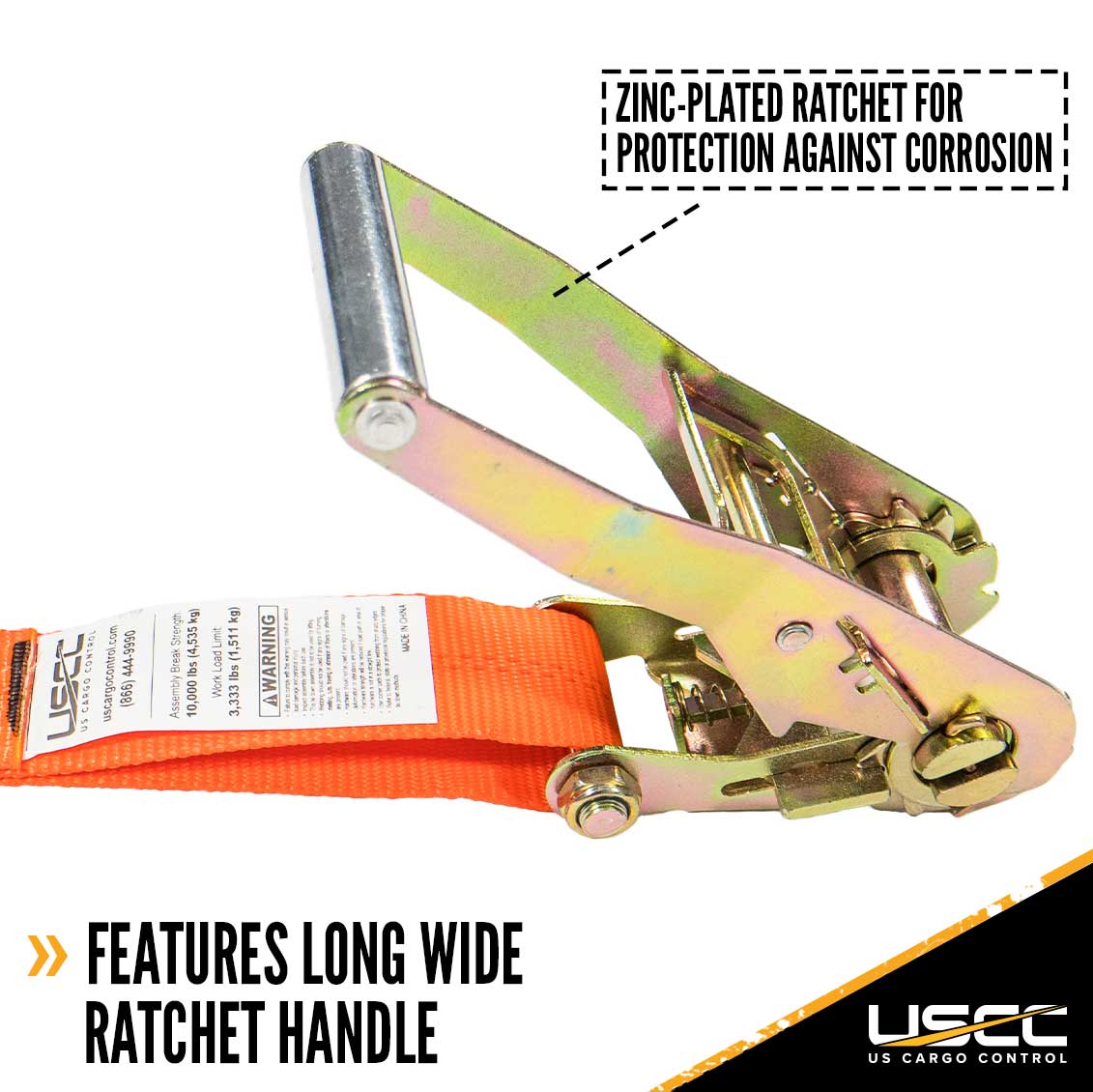 2" x 30' Orange Ratchet Strap w/ Double J Hook