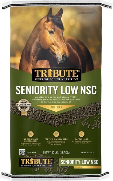 Tribute Equine Seniority Low NSC Pellet for All Horses， 50-lb bag