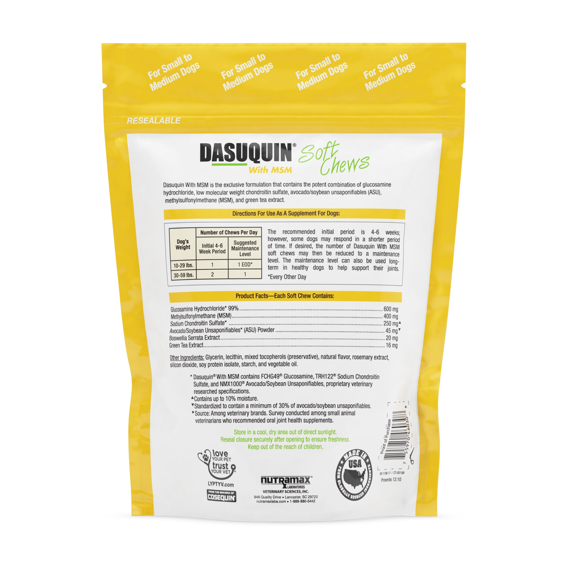 DASUQUIN With MSM Soft Chews for Small to Medium Dogs Under 60 lbs.， Count of 84