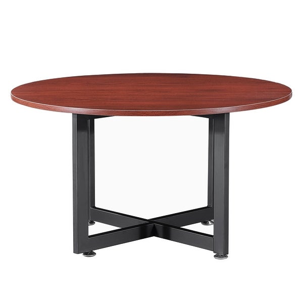 Ledel 32-inch Modern Round Coffee Table with Wood Top for Living Room