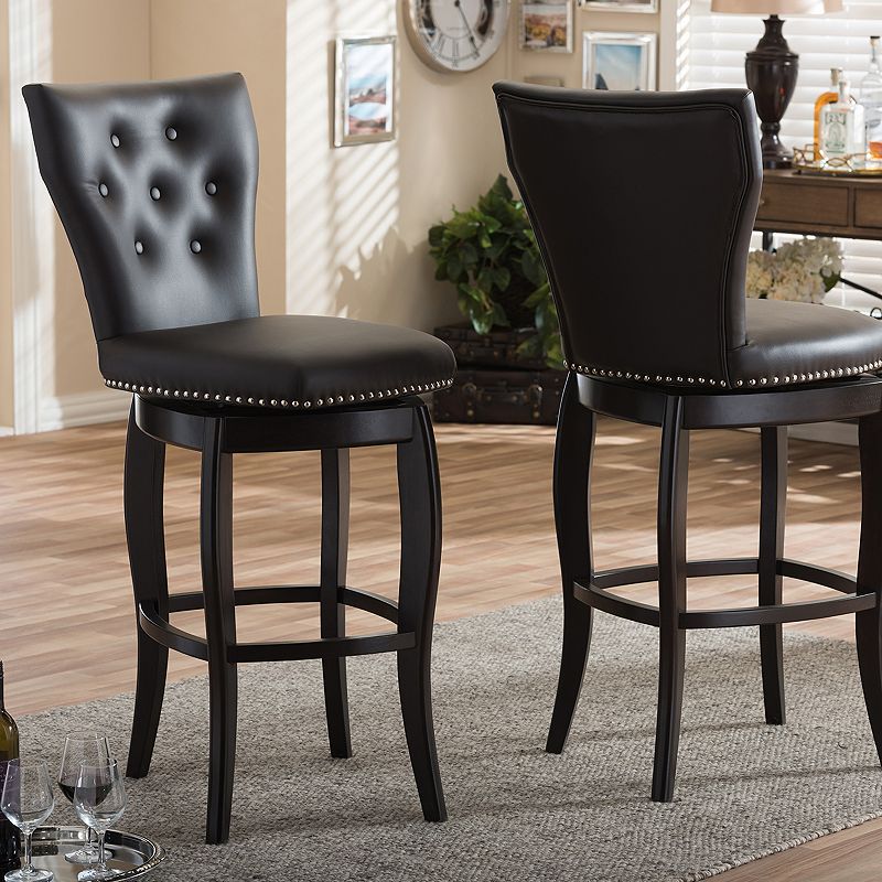 Baxton Studio Leonice Faux-Leather Swivel Counter Stool 2-piece Set