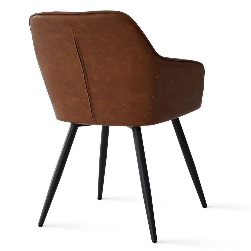 Elevens Boston Brown Faux Leather Upholstered Side Chair with Arms (Set of 2) BOSTON-ARM-BROWN