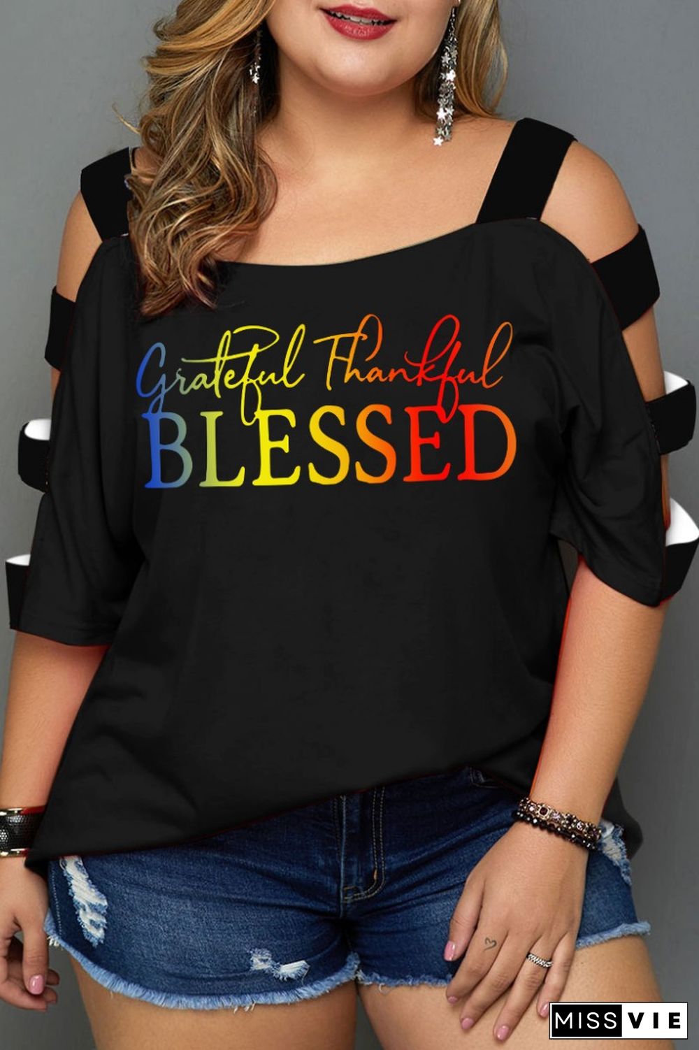 Plus Size Black Yellow Casual Print Hollowed Out Patchwork O Neck T-Shirts