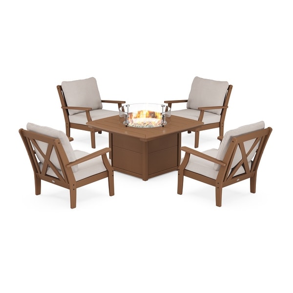 POLYWOOD Braxton 5Piece Deep Seating Conversation Set with Fire Pit Table