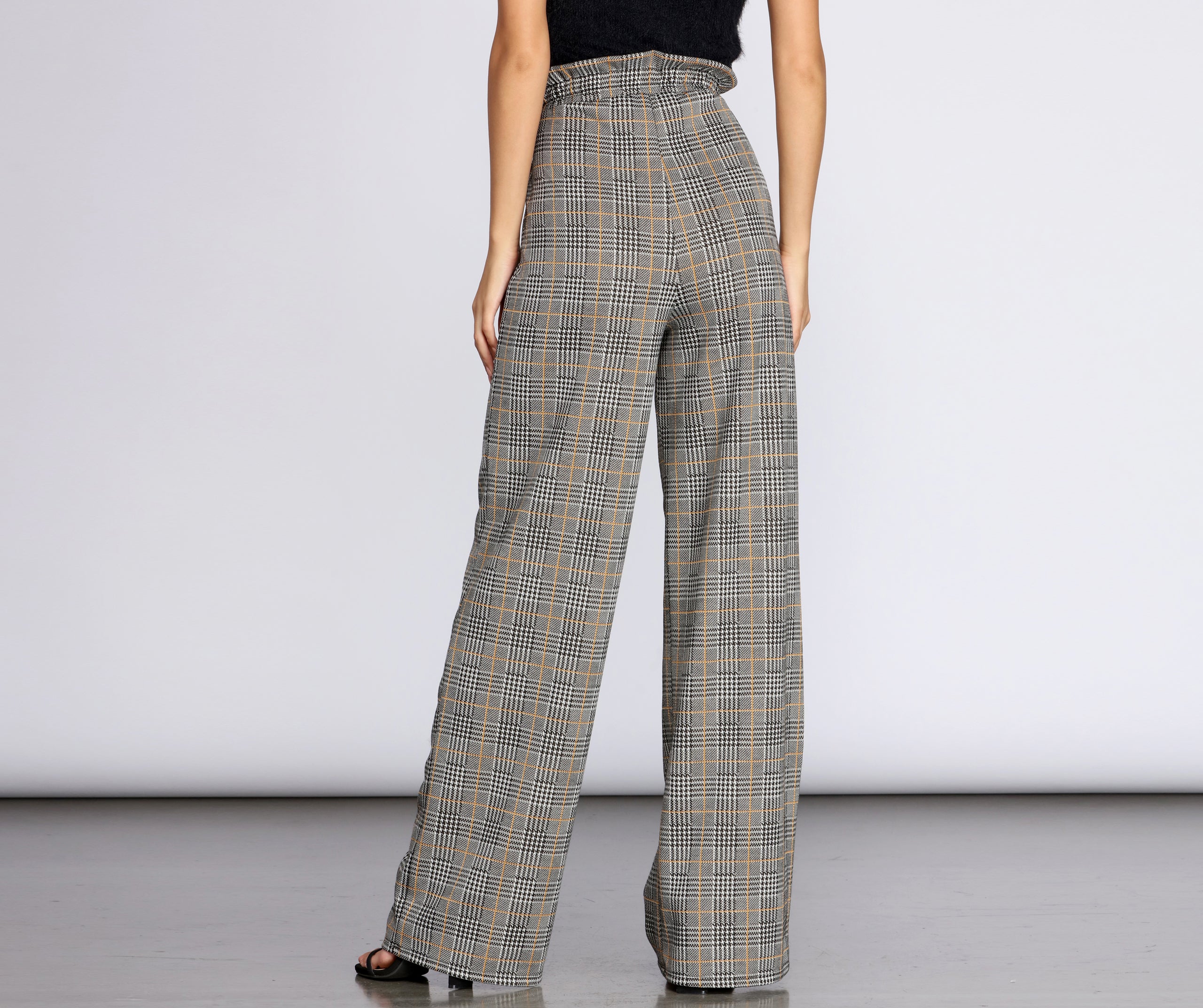 Paper Bag High Waist Plaid Trousers