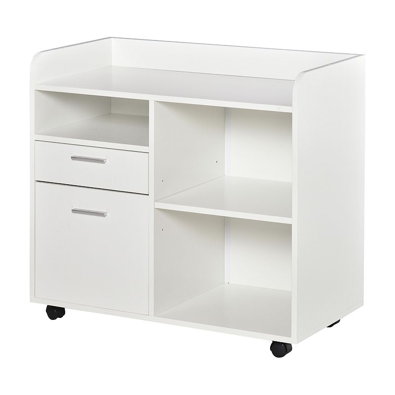 Vinsetto Filing Cabinet Printer Stand Mobile Lateral File Cabinet with 2 Drawers 3 Open Storage Shelves for Home Office Organization White