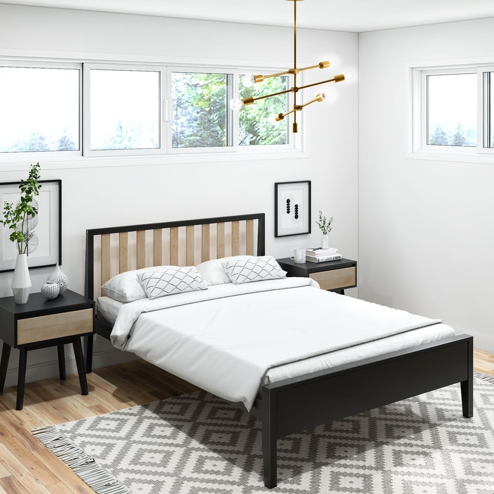 Plank and Beam Modern Full Size Bed with Slatted Headboard