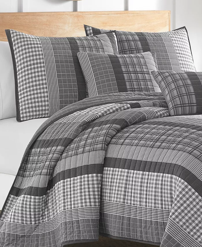 Nautica Gulf Shores Charcoal Cotton Reversible 2-Piece Quilt Set， Twin