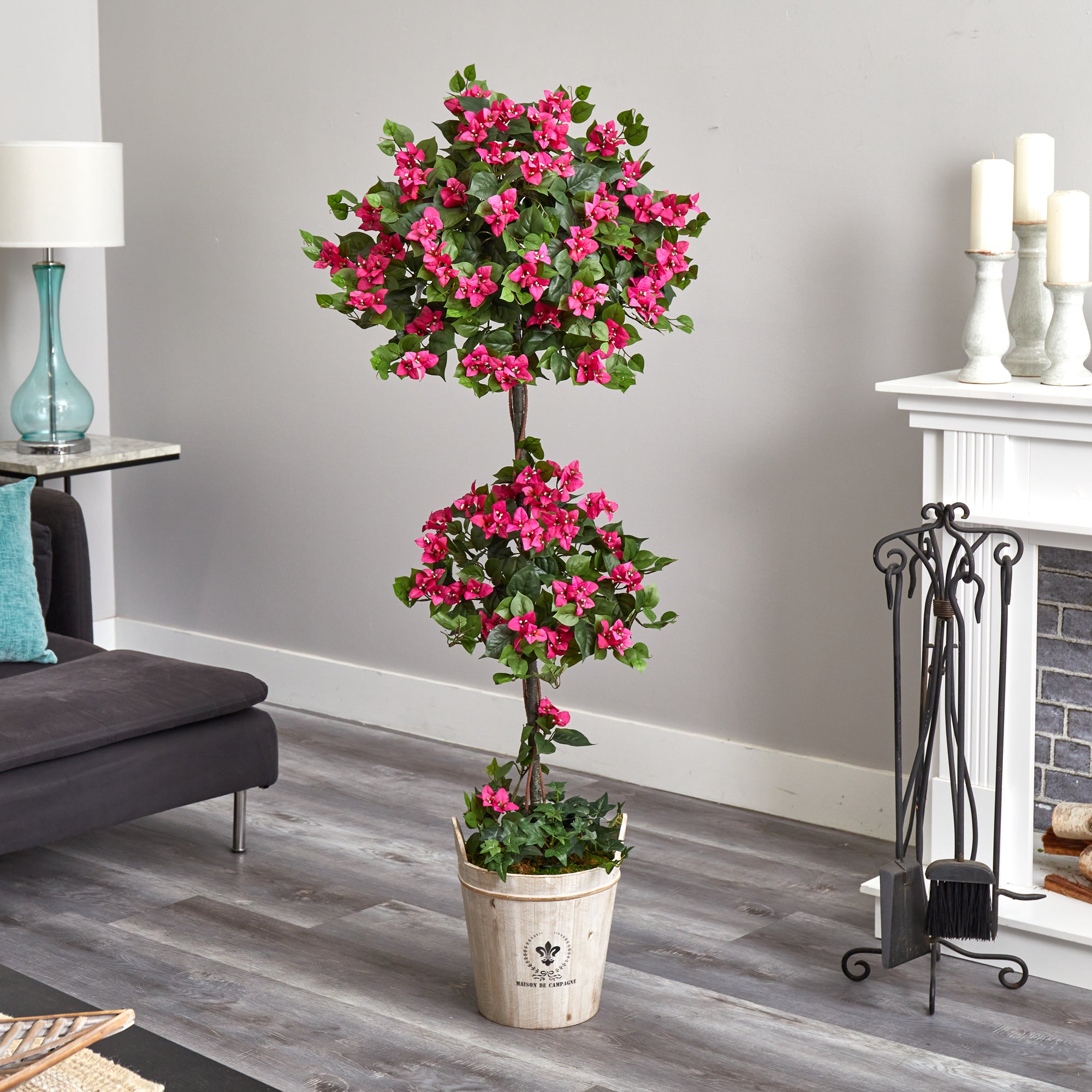 Nearly Natural Bougainvillea Tree with European Barrel Planter