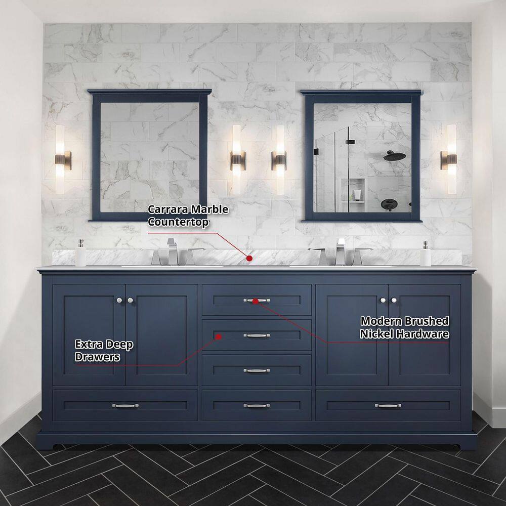 Lexora Dukes 80 in. W x 22 in. D Navy Blue Double Bath Vanity and Carrara Marble Top LD342280DEDS000