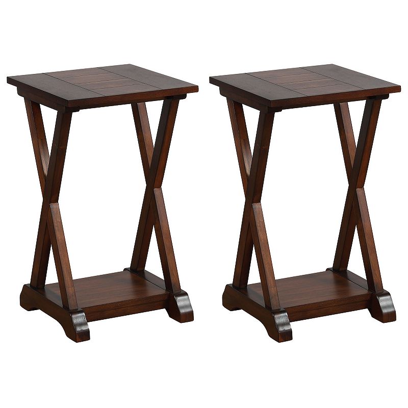 eHemco X-Farmhouse End Table Side Table with Storage Shelf， Set of 2