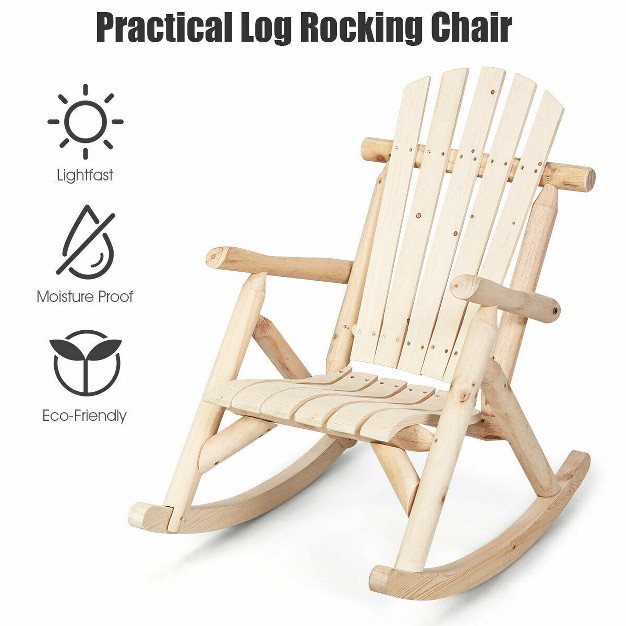 Costway Log Rocking Chair Wood Single Porch Rocker Lounge Patio Deck Furniture Natural