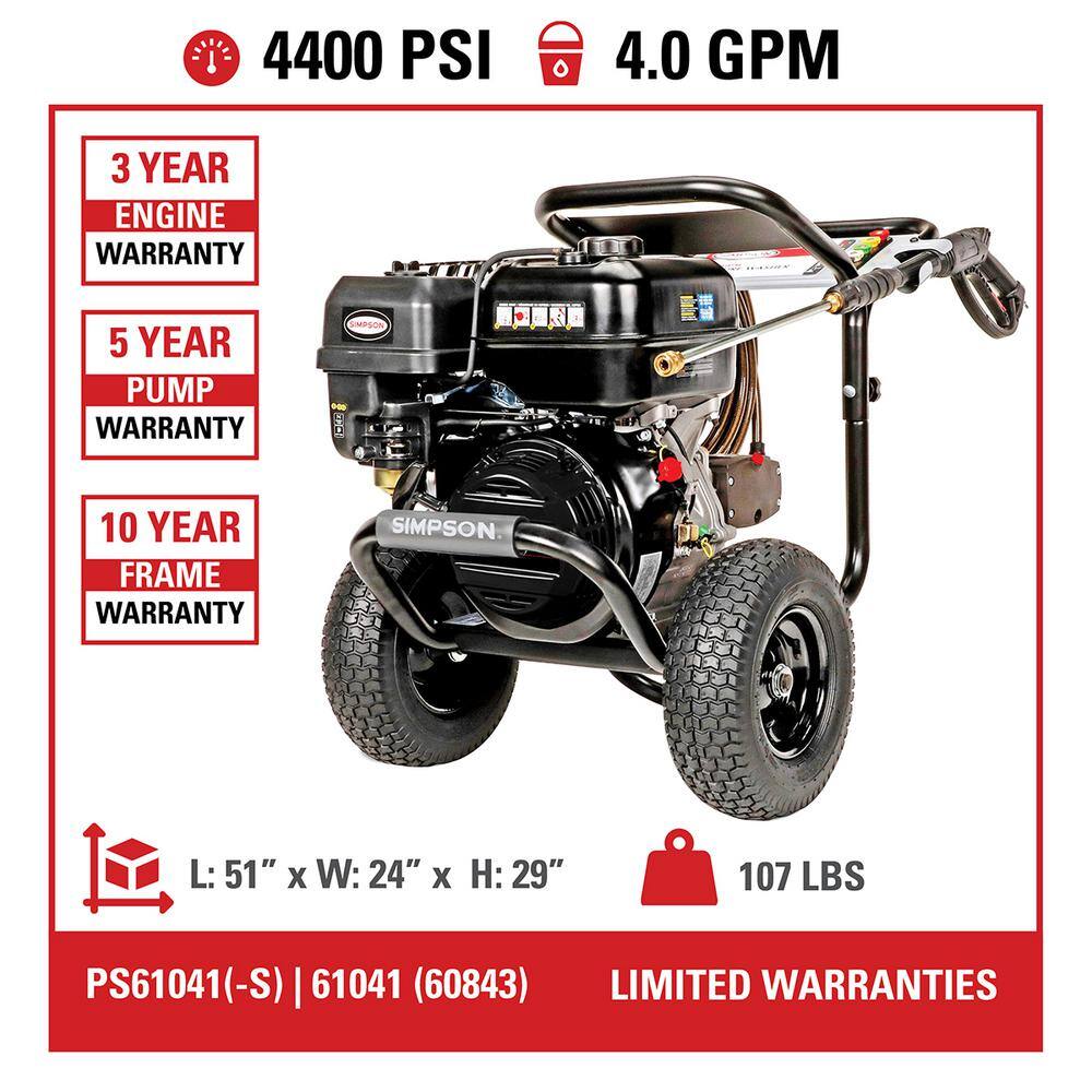 SIMPSON Powershot 4400 PSI 4.0 GPM Gas Cold Water Pressure Washer with CRX 420cc Engine PS61041-S