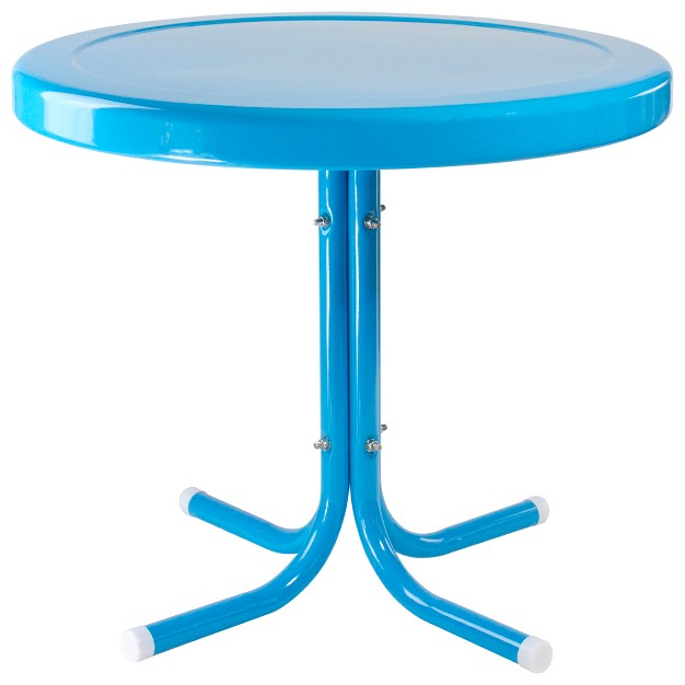 Round Outdoor Retro Steel Tulip Side Table Turquoise Blue