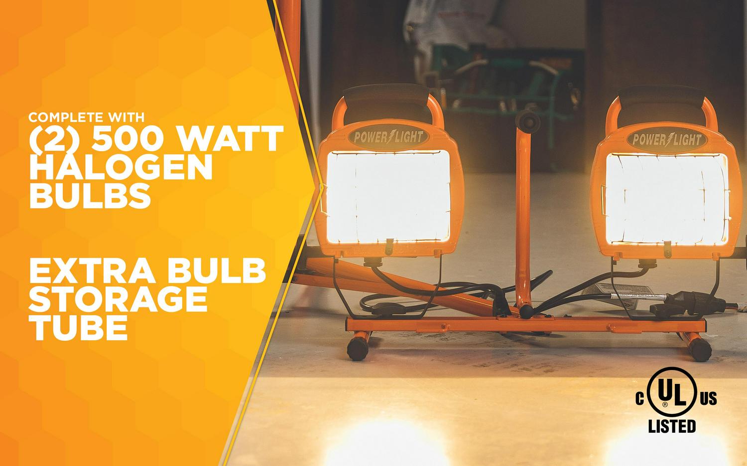 Designers Edge L14SLED Orange 1000-Watt Twin-Head Adjustable to 68 Halogen Work Light with Telescoping Tripod Stand