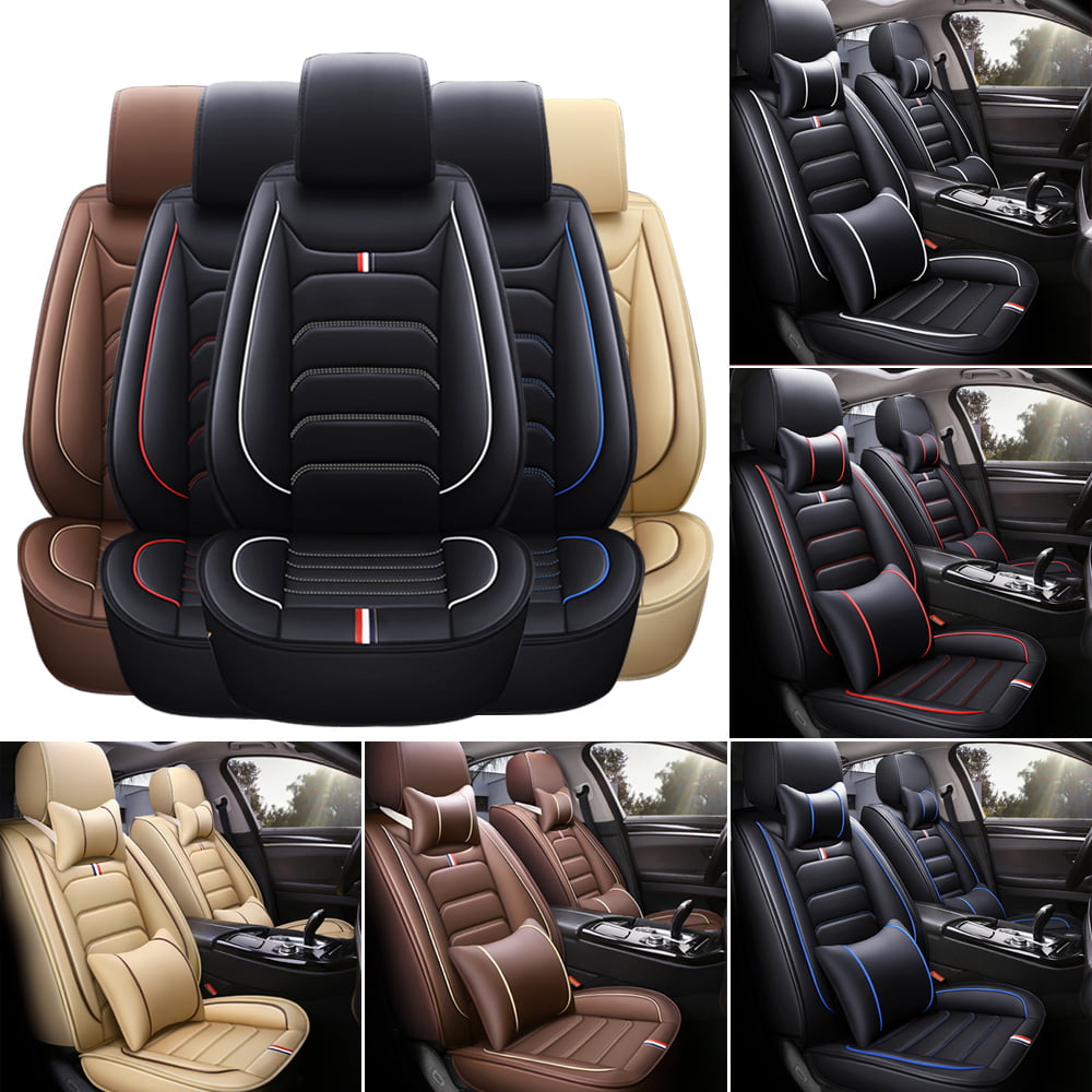 OTOEZ Car Seat Covers Full Set 5 Seat Leather Front Back Cushion Pad Protector Universal Fit