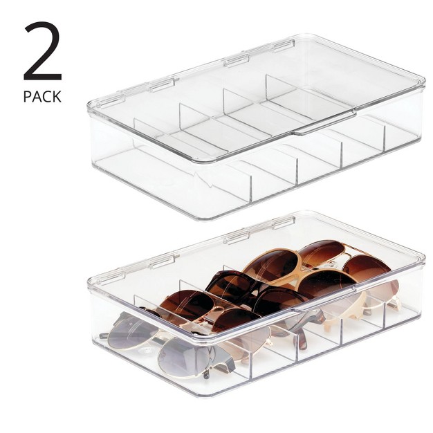 Mdesign Plastic Stackable Eyeglass Storage Organizer 5 Sections 2 Pack Clear