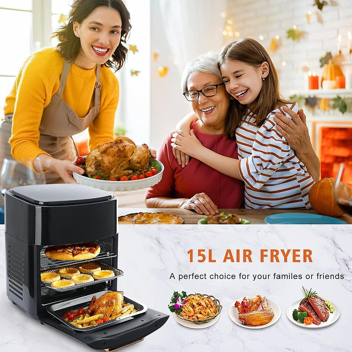 15l 4-in-1 Digital Air Fryer Rotisserie Dehydrator Convection Oven Xl Family Size， 8 Touch Screen Presets Bpa-free Auto Shutoff