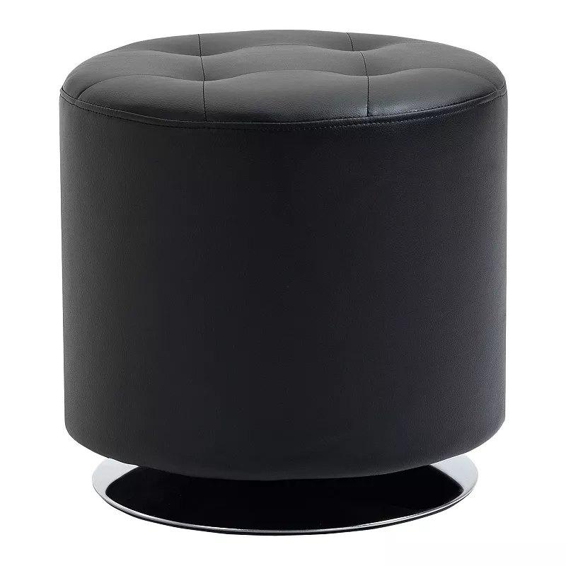 HOMCOM 360 degree Swivel Foot Stool Round PU Ottoman with Thick Sponge Padding and Solid Steel Base Grey