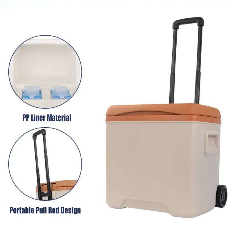 Wholesale Plastic Beer Cooler Box With Trolley For Ice Chest and Ice Bucket Keep Item Cooling Large Hiking Chest Box