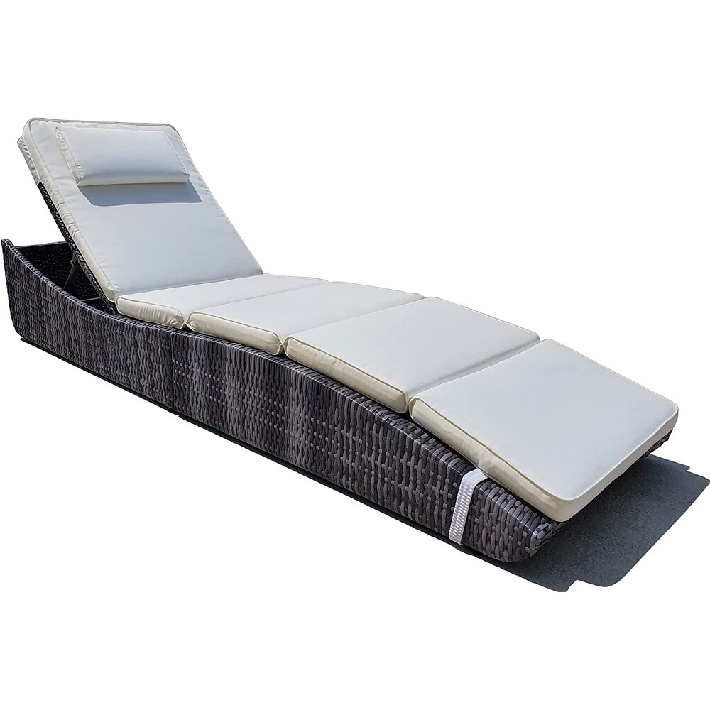 Outdoor SunBathing Wicker Reclining Chaise Lounge with Cushion Folding Sun Lounger Chair Patio Backrest Pillow