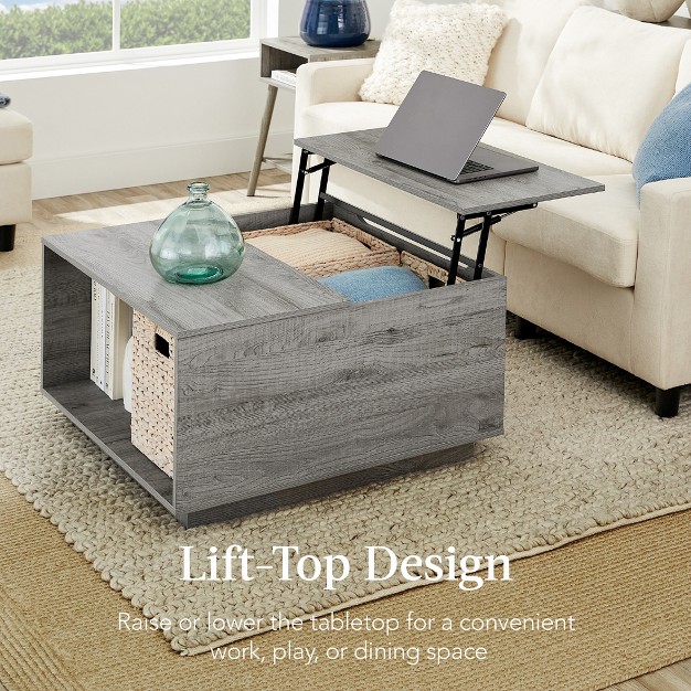 Best Choice Products Square Rustic Modern Lift Top Coffee Table W Cubby Non scratch Pads