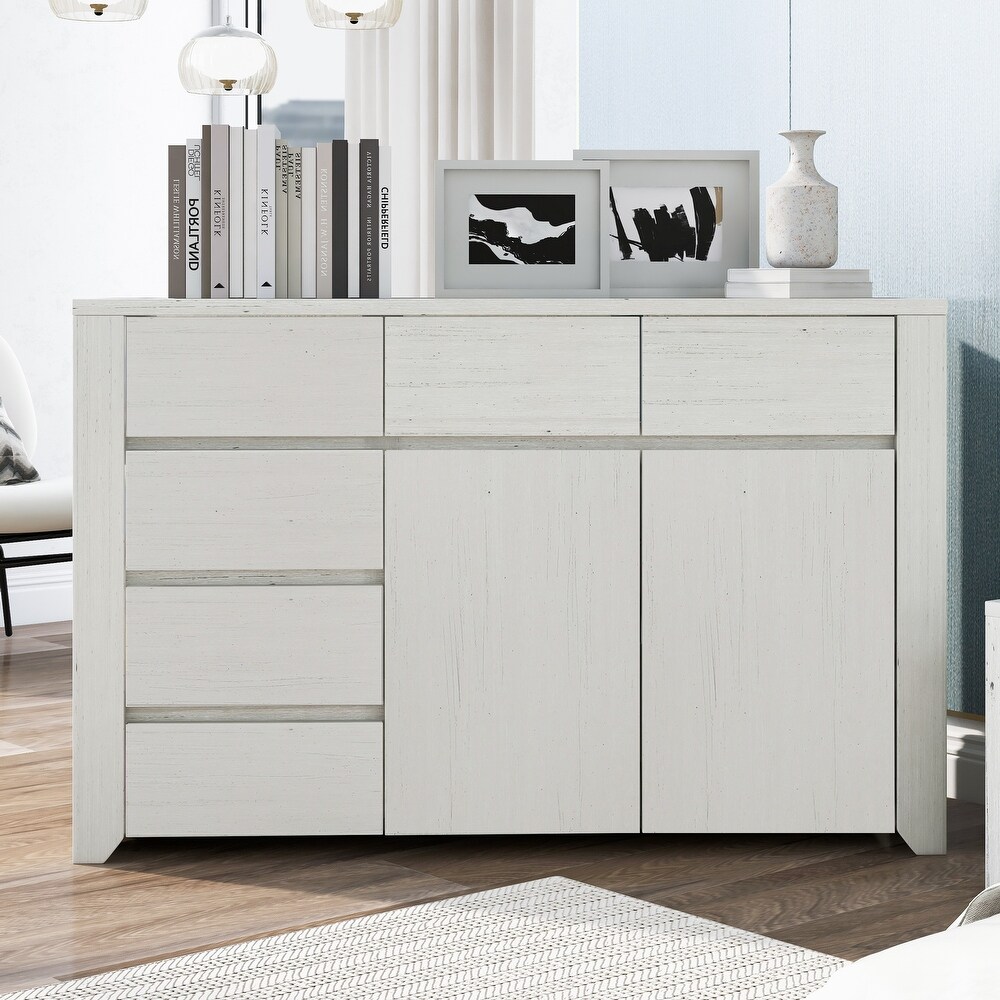 6 Drawers Functional Gray Wood Grain Dresser with Ample Storage Space for Living Room Bedroom Guest Room Children's Room