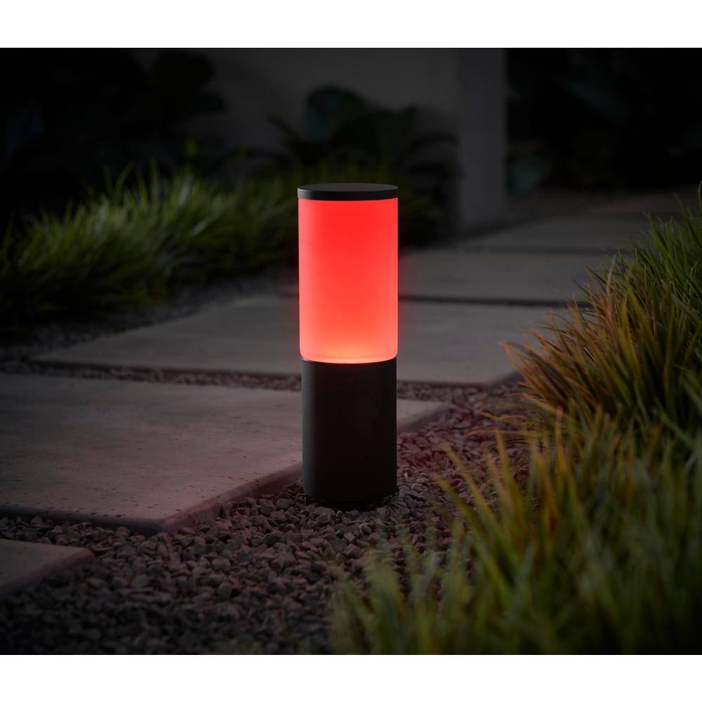 Hampton Bay Hartford Smart Low Voltage Millennium Black LED Bollard Light with Frosted Glass Shade Powered by Hubspace KIF1801LX-01