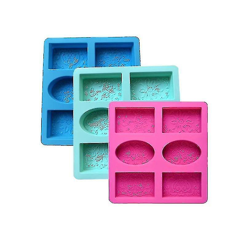 Silicone Soap Mold 6 Molds Of Flower Emboss Pattern Oval Rectangle