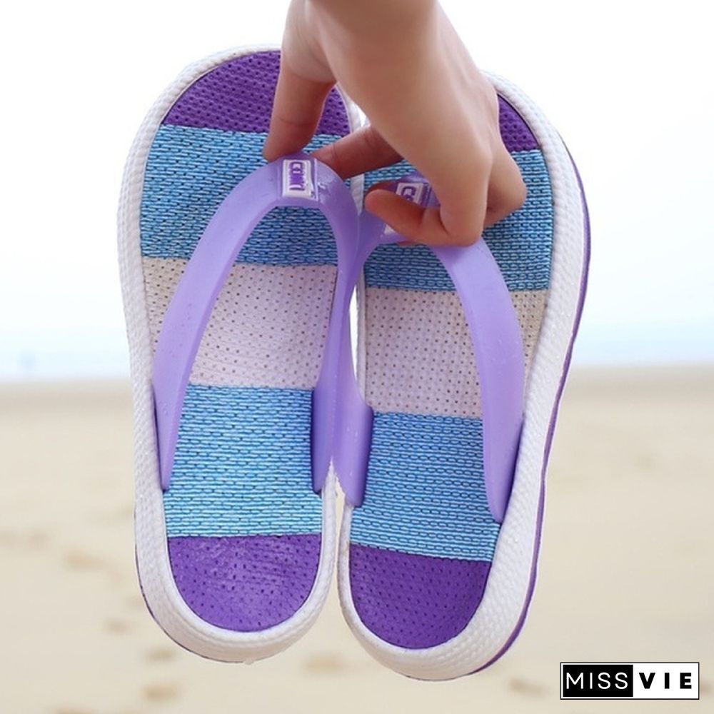 Women Fashion Outdoor Flip Flops Casual Beach Slippers Home Non-Slip Sandals Comfort Rainbow Slippers Plus Size 36-41