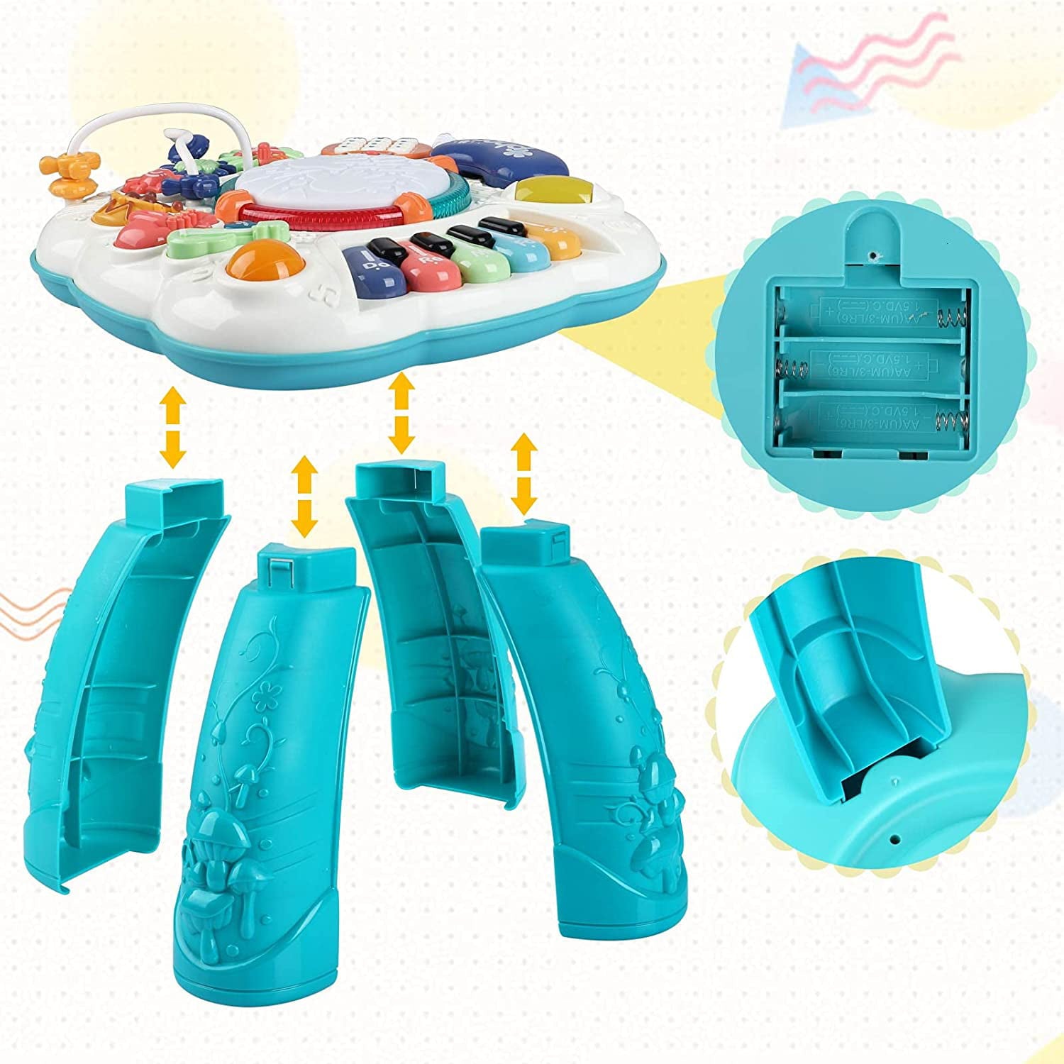 UISHUS Baby Toys, Activity Table for Baby 6 to 12-18 Months, Learning Musical Toddler Toys for 1 2 3 Year Old Boys Girls Gifts