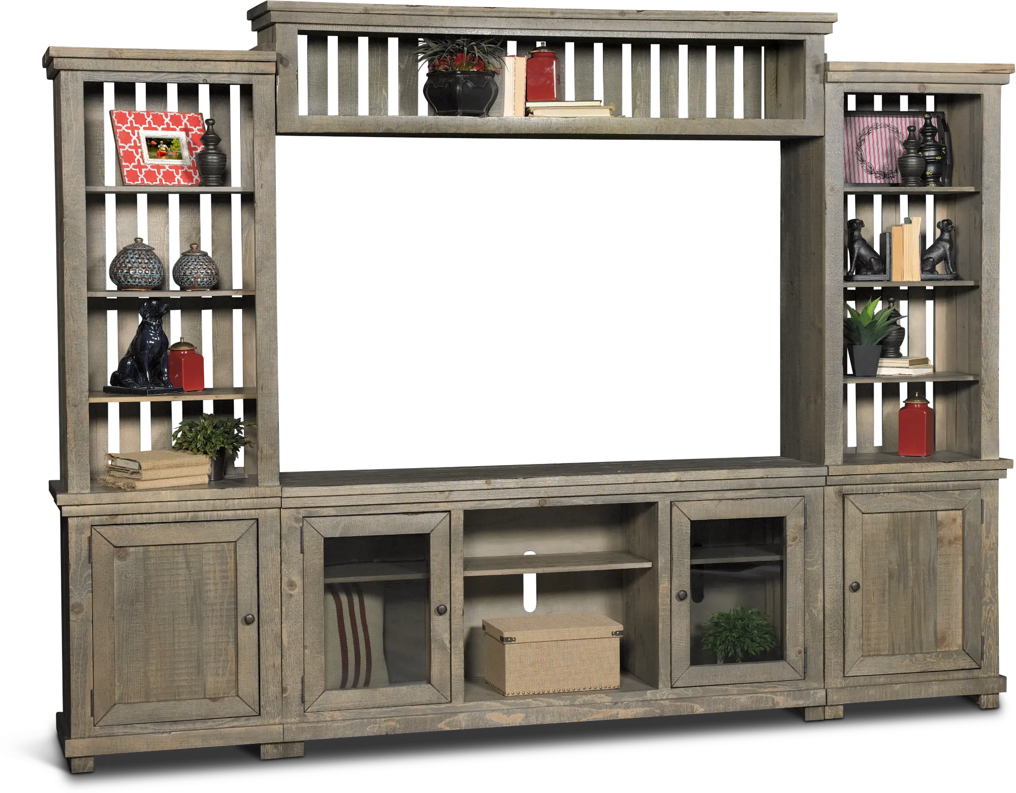 Willow Weathered Gray 4 Piece Rustic Entertainment Center