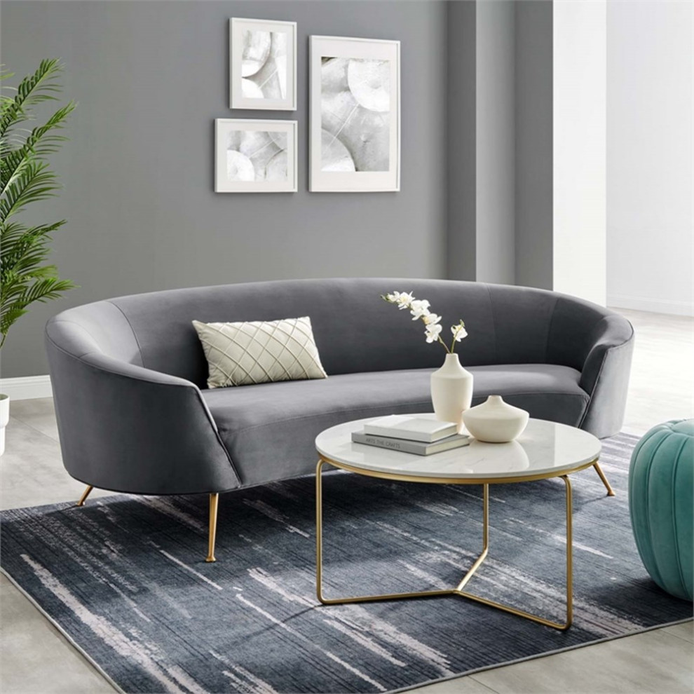 Modway Marchesa Modern Performance Velvet Upholstered Sofa in Gray/Gold   Midcentury   Sofas   by Homesquare  Houzz