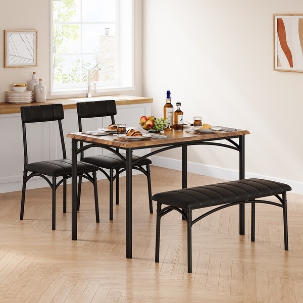 Dining Table Set for 4 with Upholstered Chairs and Bench