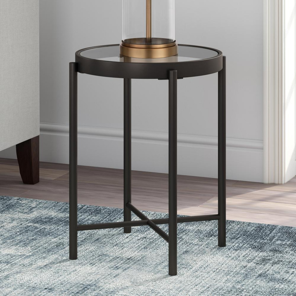 Duxbury 18  x27 x27Wide Round Side Table in Blackened Bronze   Contemporary   Accent Chests And Cabinets   by BisonOffice  Houzz