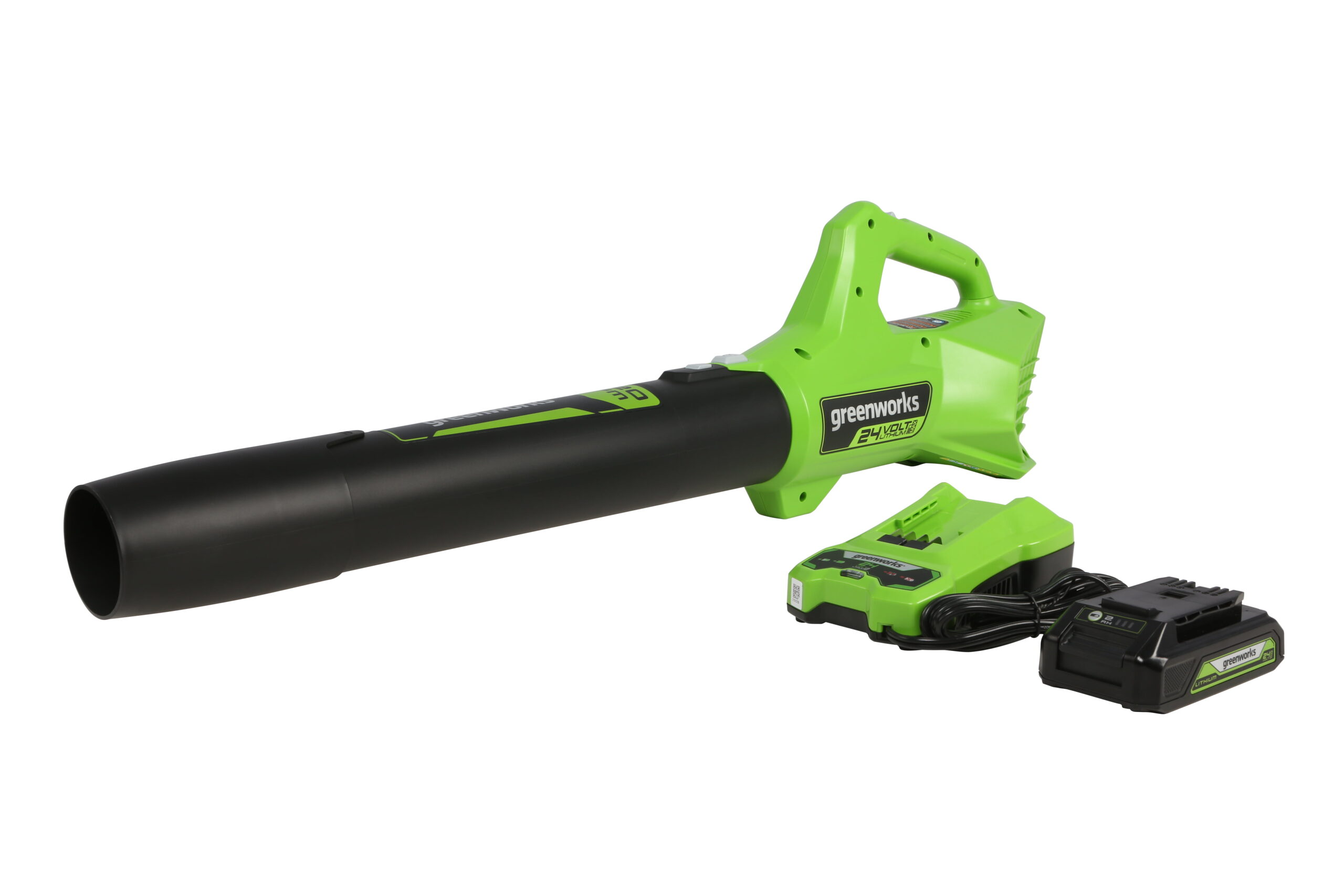 Greenworks 24V Cordless Axial Blower (90 MPH / 320 CFM) ， 2Ah USB Battery and Charger