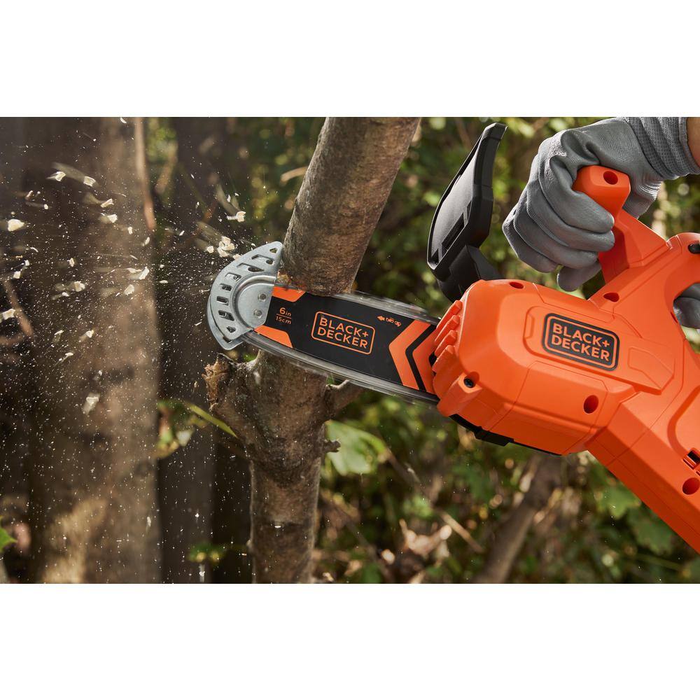 BLACK+DECKER 6 in. 20-Volt Maximum Lithium-Ion Pruning Electric Battery Chainsaw with 1.5Ah Battery and Charger BCCS320C1