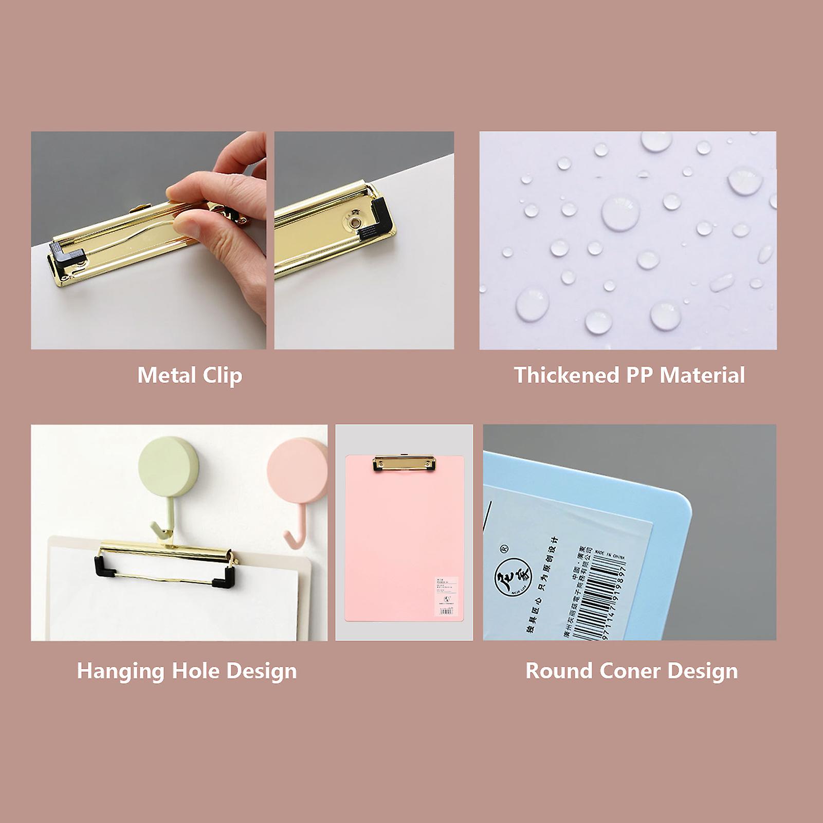 A4 Plastic Clipboard Hardboard Writing Pad Profile Clip With Hanging Hole For Students School Office Blue
