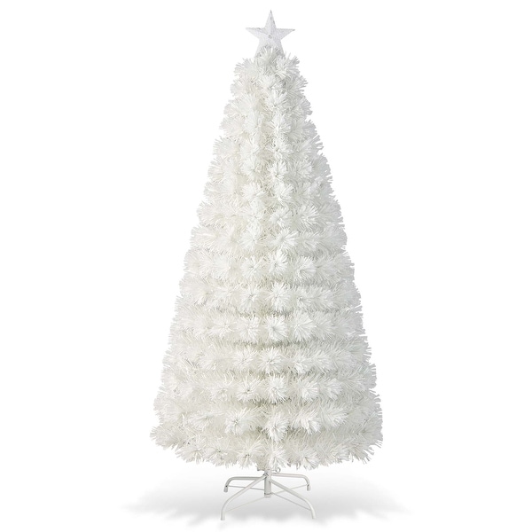 Costway 5FT/6FT/7FT PreLit Christmas Tree Fiber Optic SnowFlocked