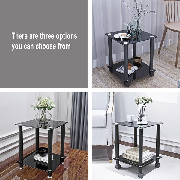 2-Tier Glass Metal Side Table with Storage Shelve， 2-Piece