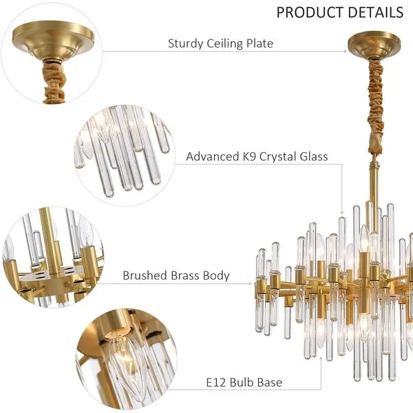 24 in. Gold Modern Crystal Chandelier 10-Light Drum Crystal Glass Chandelier Kitchen Island Pendant Lighting for Dining Room