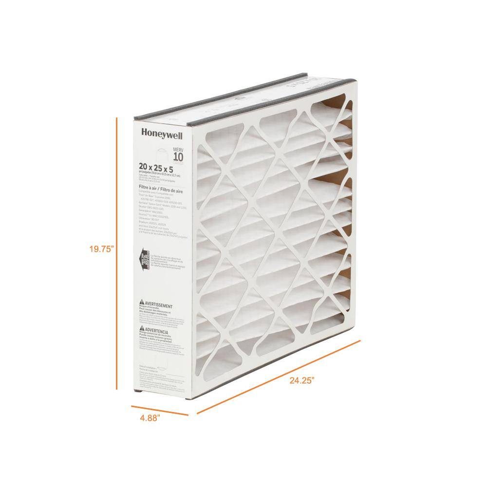 Honeywell Home 20 x 25 x 5 Pleated Air Filter FPR 8 MERV 10 (2-Pack) CF508D2025-2PK