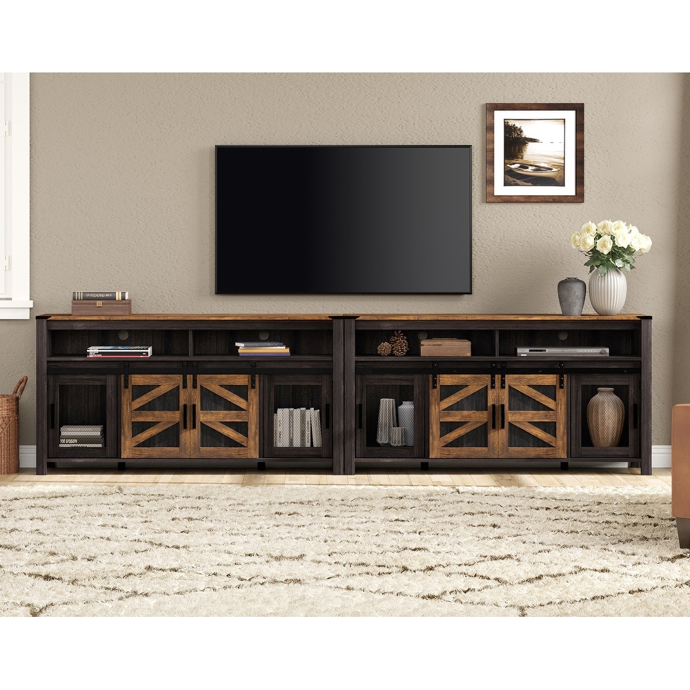 Farmhouse Tall Entertainment Center with Sliding Barn Doors