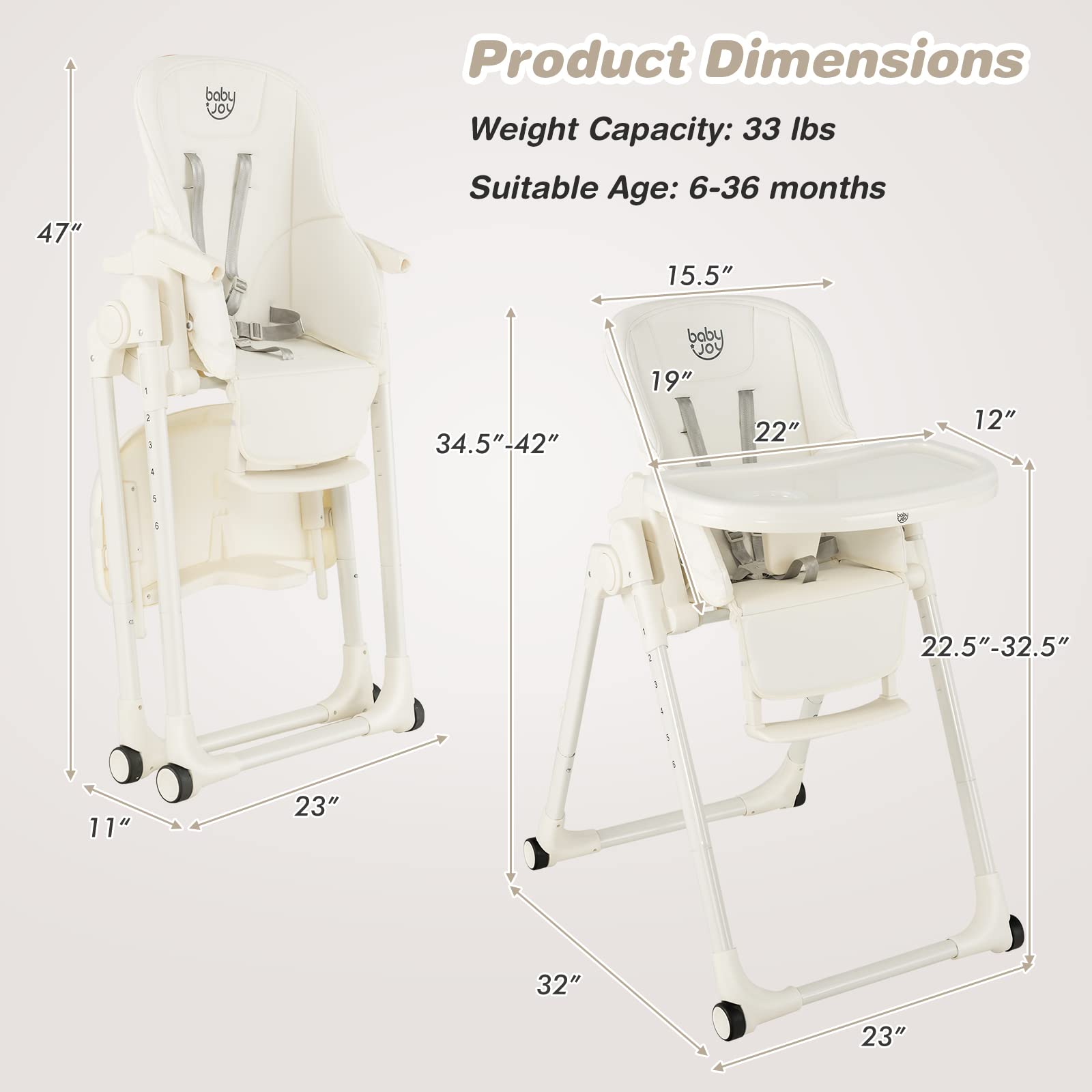 Costzon High Chair for Babies & Toddlers, Foldable Highchair