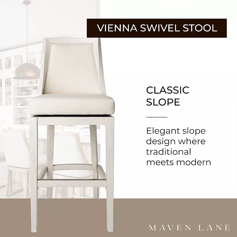 Maven Lane Vienna Bar Stool， White Oak Finish W/ Natural Color Fabric Upholstery