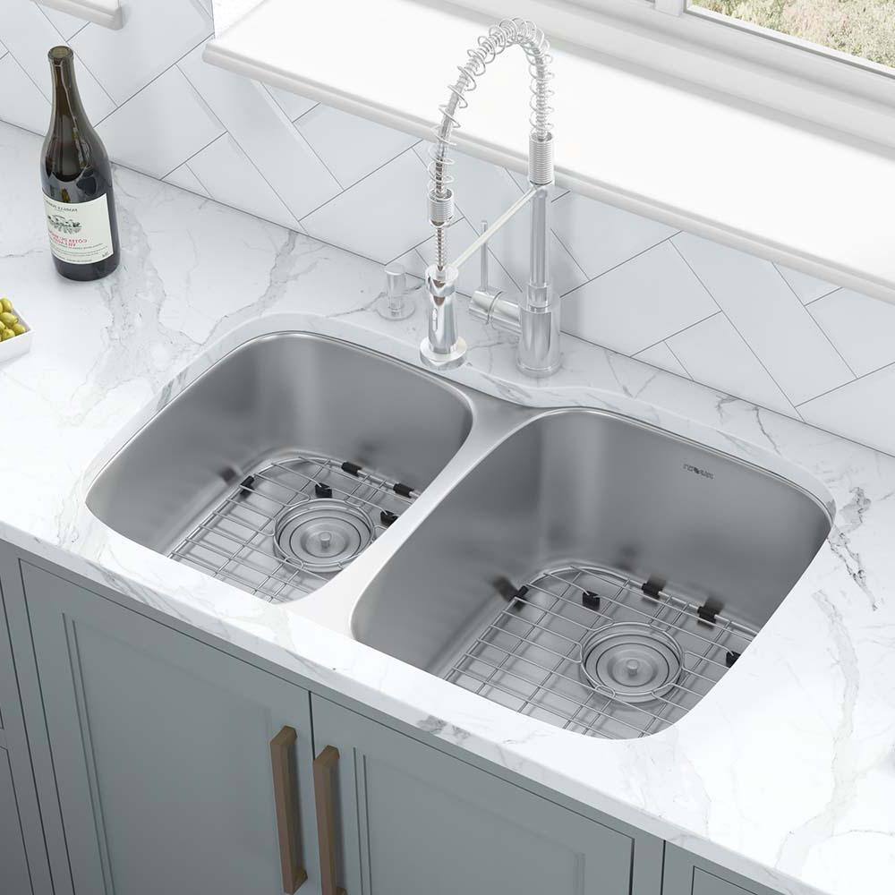 Ruvati 32 in. 4060 Undermount 16-Gauge Stainless Steel Double Bowl Kitchen Sink RVM4315