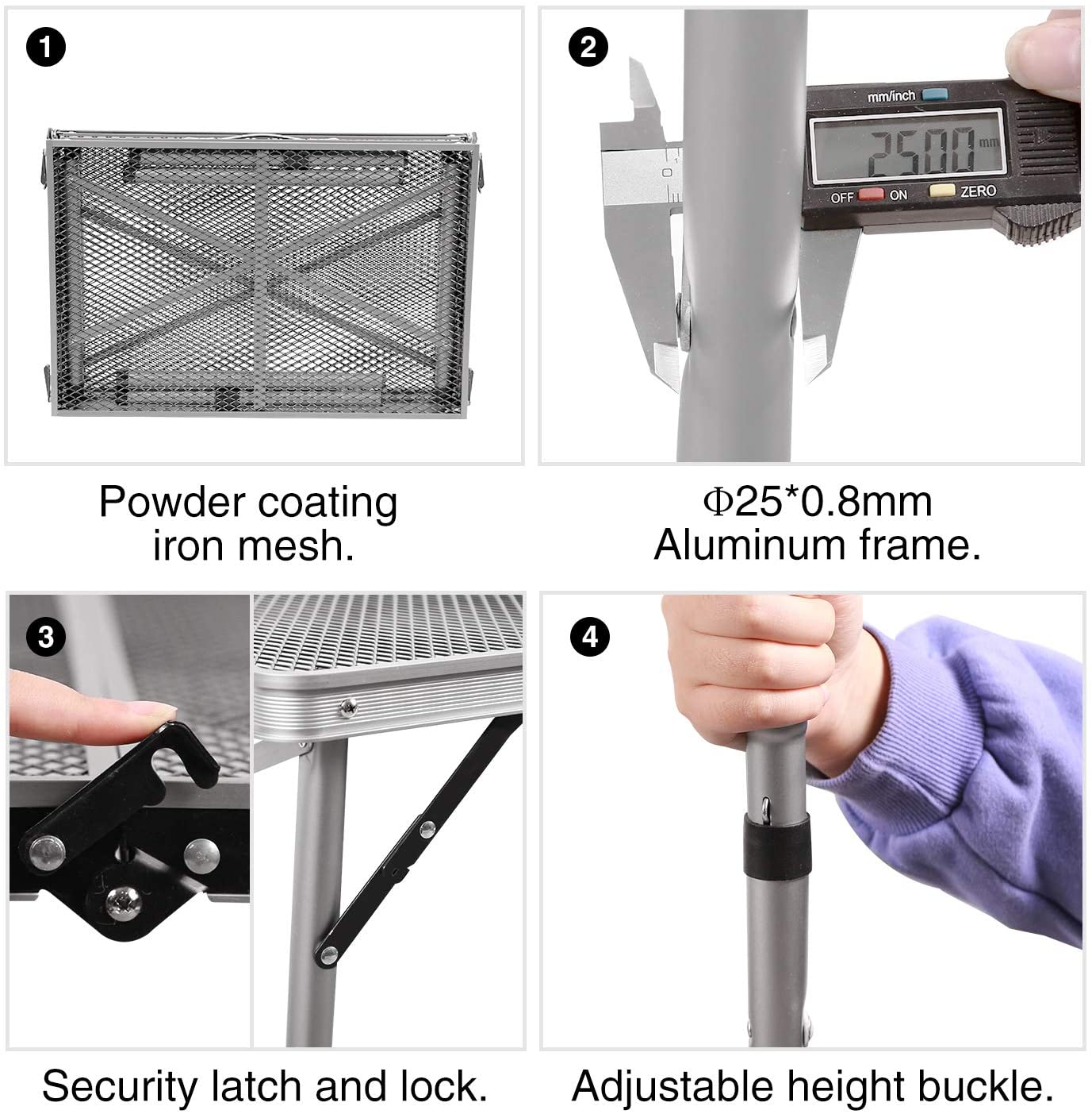 REDCAMP Folding Portable Grill Table for Camping, Lightweight Aluminum Metal Grill Stand Table for Outside Cooking Outdoor BBQ RV Picnic, Easy to Assemble with Adjustable Height Legs, Silver